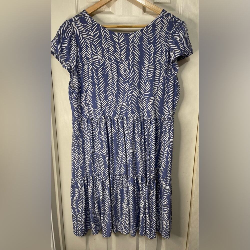 LASCANA Blue and White tiered Beach Bohemian Mini Dress size Medium